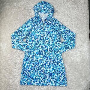 Coolibar Swim Full Zip Hoodie Dress Cover Up Blue Floral